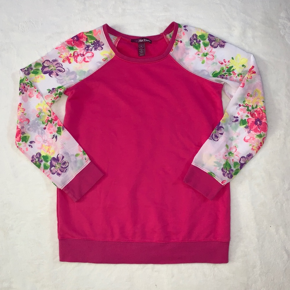 EPIC THREADS PINK AND FLORAL CREW NECK SWEATER
